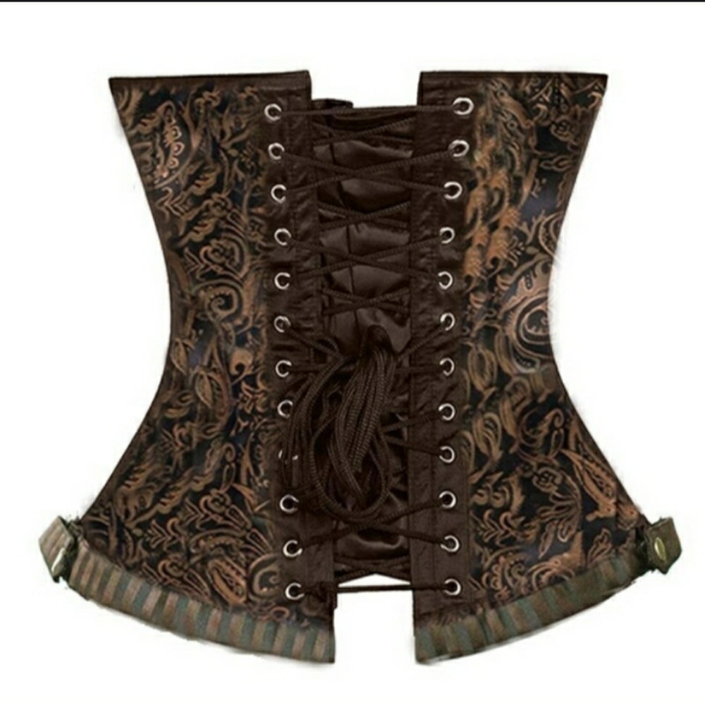 Steampunk Retro Brocade Victorian striped Corset Golden Brown - Picture 2 of 16